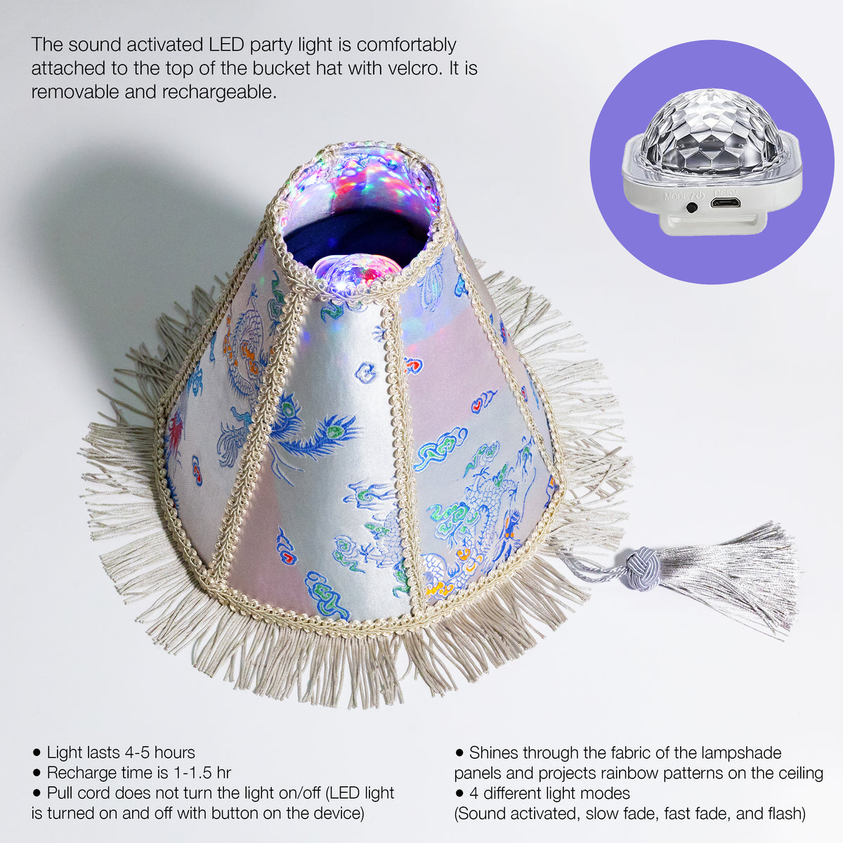 Pastel Iridescent LED Lampshade Hat EDM Festival Outfit Meme Cuisine